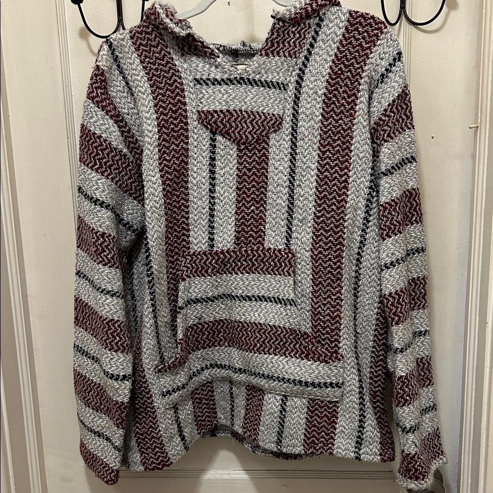 Striped Pullover Crew Neck Sweater in Maroon and Cream